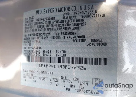 2003 Ford Mustang from USA, damaged, VIN 1FAFP40433F372326